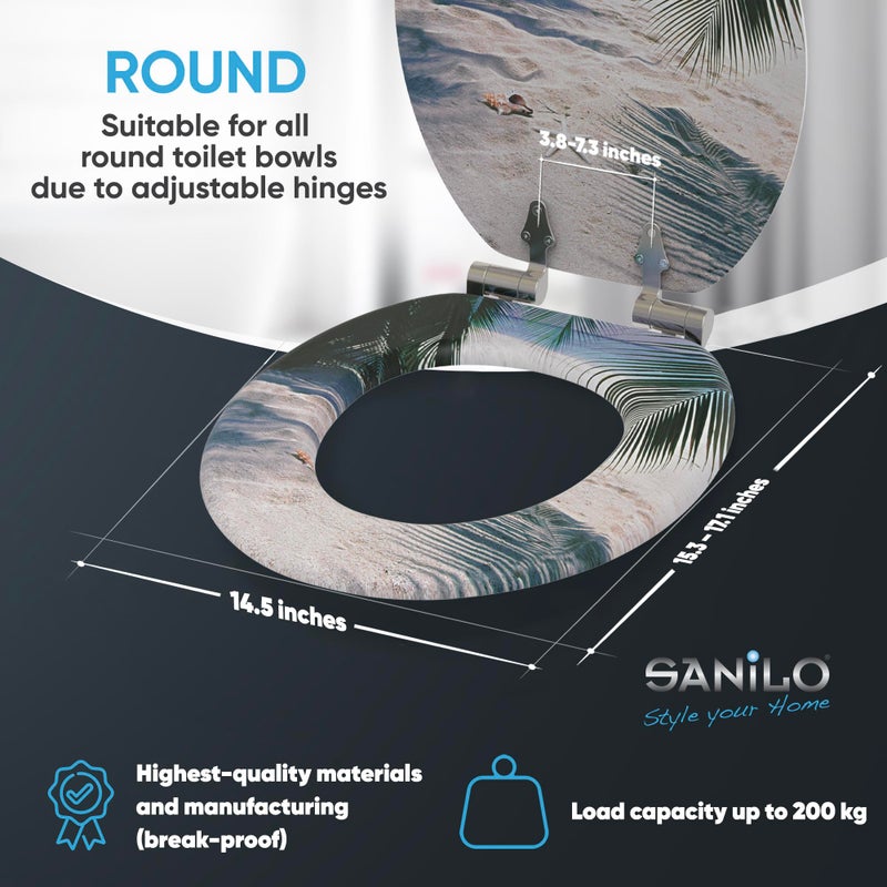 SANILO Wooden Toilet Seat with Soft Close [ROUND] - Decorative, Quiet & Slow Close Molded Wood Seat - With Strong Bumpers & Hinges - Adjustable Fit â€“ Beach - Image 3